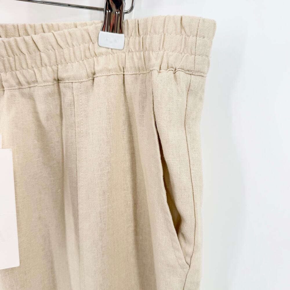 Zara Linen Blend Pull On Cropped Pants Oatmeal Beige Elastic Waist Large NWT - Picture 5 of 11